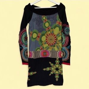***SOLD* Desigual Multicolour Knit Mini Sweater Dress, off shoulder